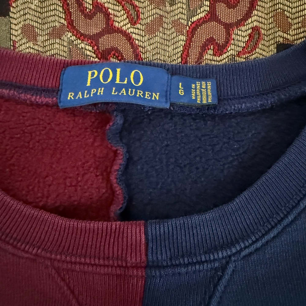 Polo Ralph Lauren ‘67 Polo’ Varsity Chenille Patchwork Maroon/Navy Blue Crewneck - Picture 7 of 9